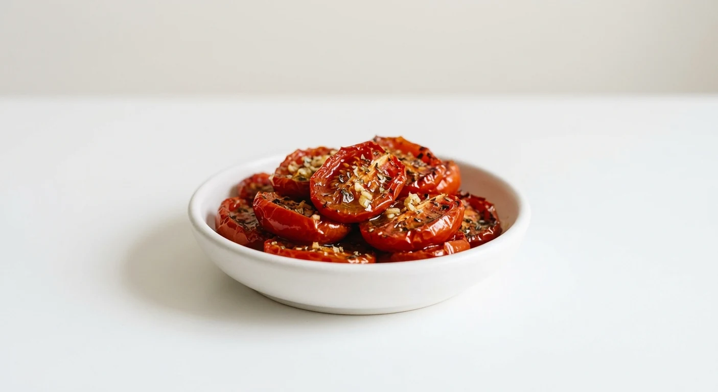 Pizza Express Slow-Roasted Tomatoes, slow-roasted tomatoes marinated in garlic and oregano in a white bowl, nutrition and calories