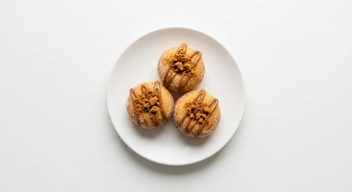 Zizzi Mini Biscoff Doughnuts x3, three mini doughnuts with Biscoff sauce and crumb, nutrition and calories