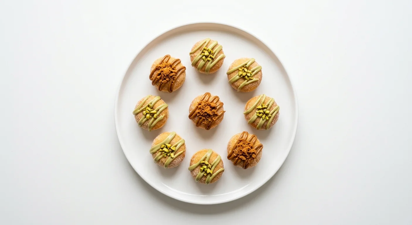 Zizzi Mixed Doughnuts x9, nine mini doughnuts, a mix of Biscoff and pistachio, nutrition and calories