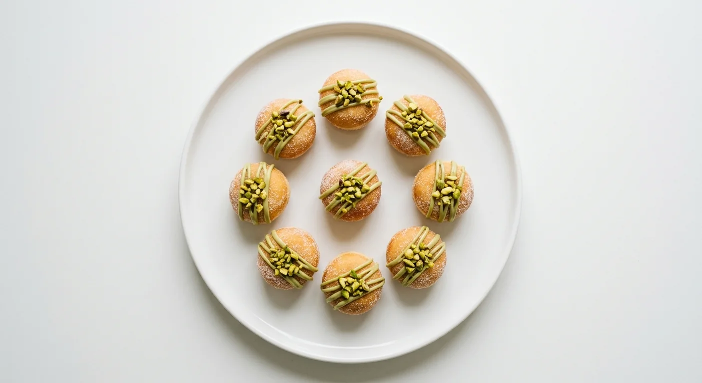 Zizzi Pistachio Doughnuts x9, nine mini doughnuts with pistachio cream and chopped pistachios, nutrition and calories