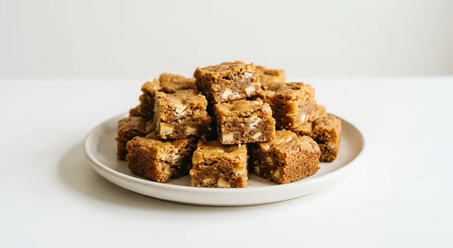 Pizza Express White Chocolate Blondie Bites, sharing plate of bite-sized white chocolate blondie squares, nutrition and calories