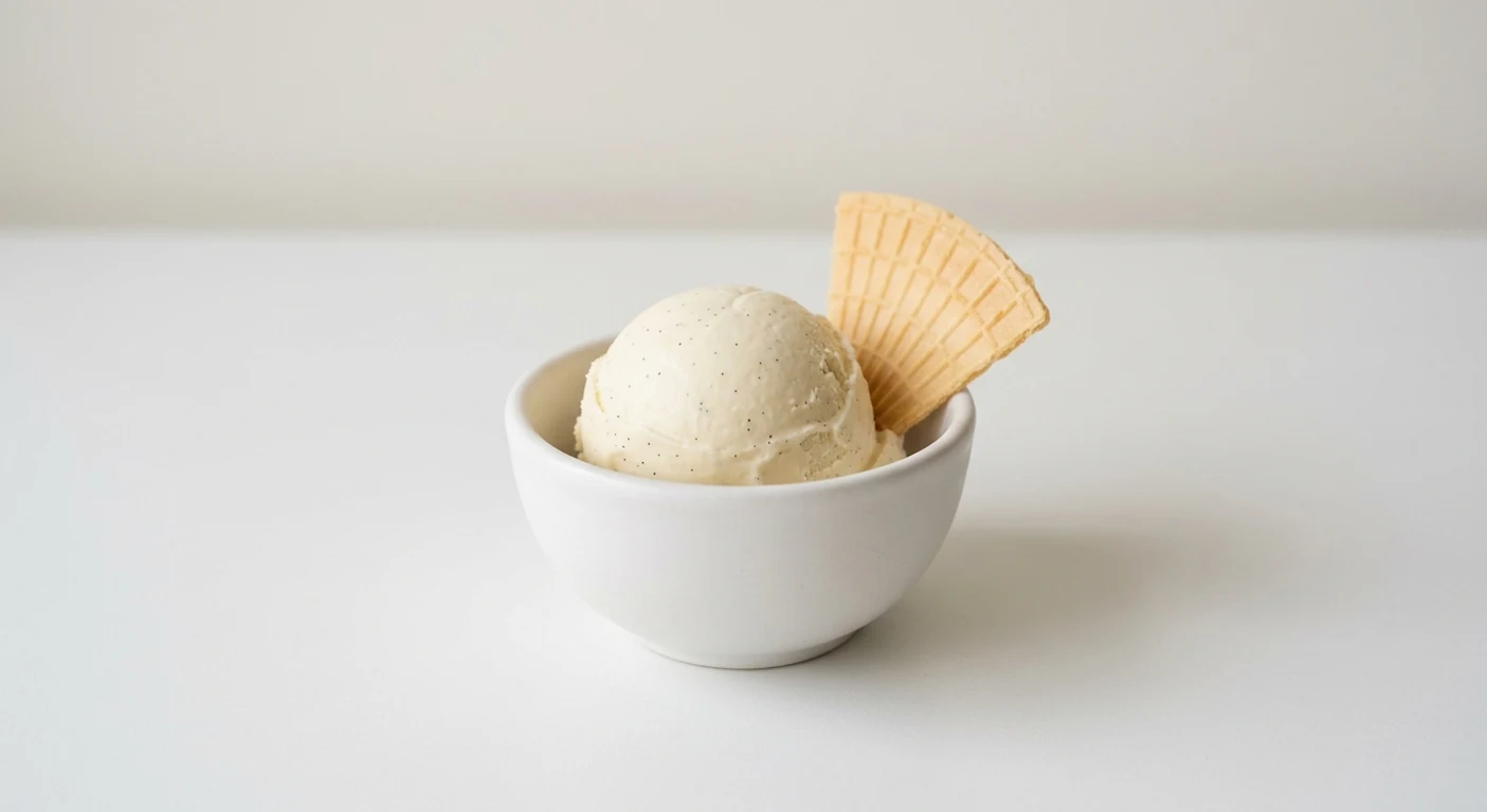 Pizza Express Vanilla Gelato (1 scoop), one scoop of vanilla gelato with a wafer in a white bowl, nutrition and calories