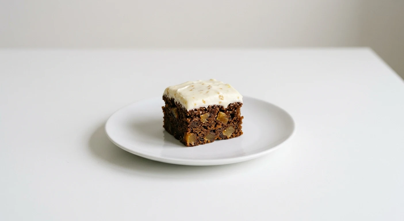 Pizza Express Dolcetti Stem Ginger Cake, small square of stem ginger cake with creamy frosting on a white plate, nutrition and calories