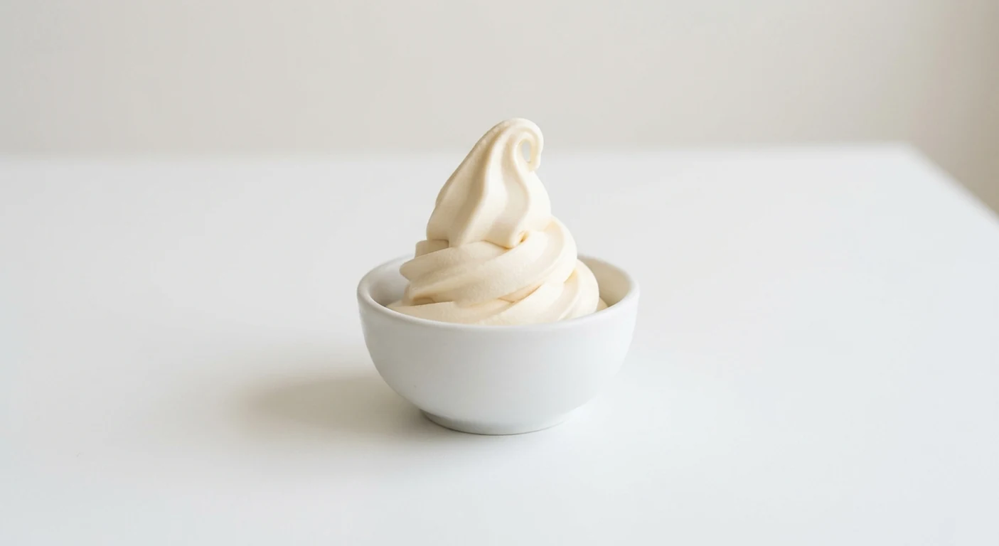 Pizza Express Soft Serve - Classic, swirl of vanilla soft serve ice cream in a white bowl, nutrition and calories