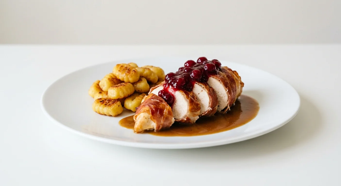 Zizzi Cranberry & Prosciutto Roast Chicken with Gnocchi, prosciutto-wrapped roast chicken with cranberry, crispy gnocchi and gravy, nutrition and calories