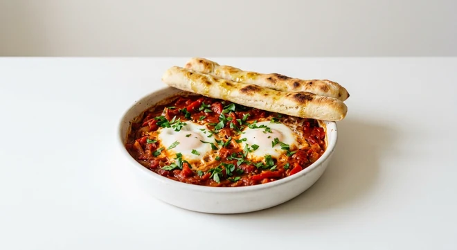 Pizza Express Shakshuka Baked Eggs, two eggs baked in a spiced tomato and pepper sauce with dough sticks, nutrition and calories