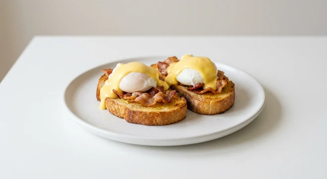 Pizza Express Eggs Benedict, two poached eggs with crispy pancetta and hollandaise on baked bruschetta, nutrition and calories
