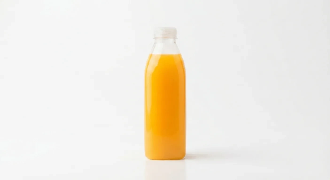Greggs Fairtrade Orange Juice 500ml, orange juice in a tall plastic bottle, nutrition and calories