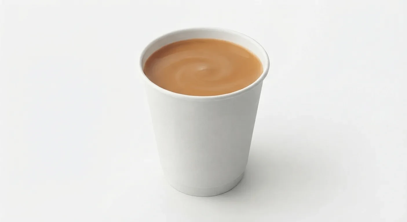 Greggs Large White Tea, tea with milk in a white takeaway cup, nutrition and calories