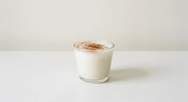 Pizza Express Bambinoccino, small glass of frothed milk dusted with cocoa, nutrition and calories