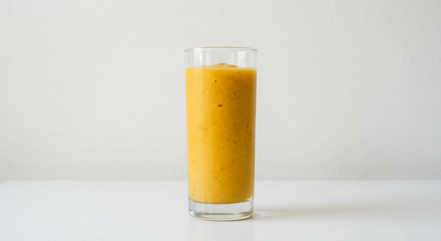 Pizza Express Mango Tango Smoothie, mango, pineapple and passion fruit smoothie in a tall glass, nutrition and calories