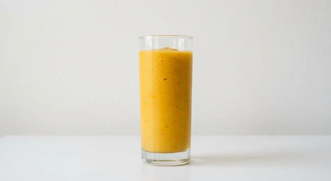 Pizza Express Mango Tango Smoothie, mango, pineapple and passion fruit smoothie in a tall glass, nutrition and calories