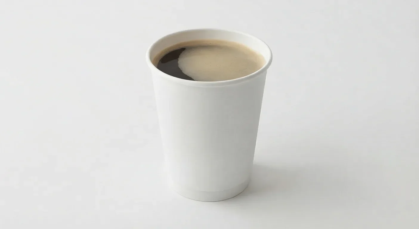 Greggs Regular Americano, black americano in a plain white paper cup, nutrition and calories