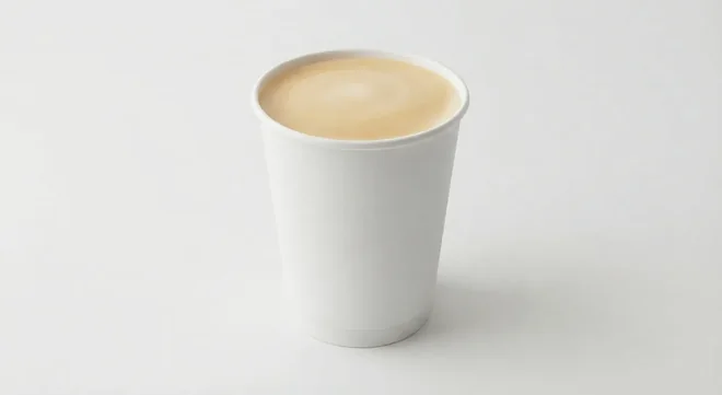 Greggs Regular Flat White, flat white in a plain white paper cup, nutrition and calories