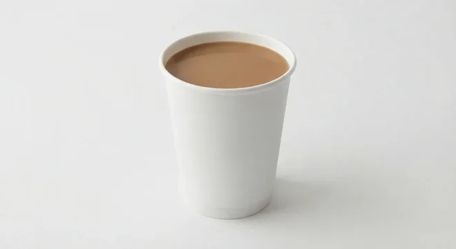 Greggs Regular White Coffee, white filter coffee in a plain white paper cup, nutrition and calories