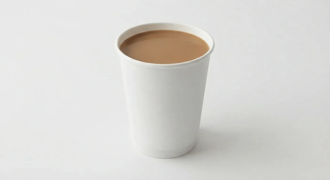 Greggs Regular White Coffee, white filter coffee in a plain white paper cup, nutrition and calories