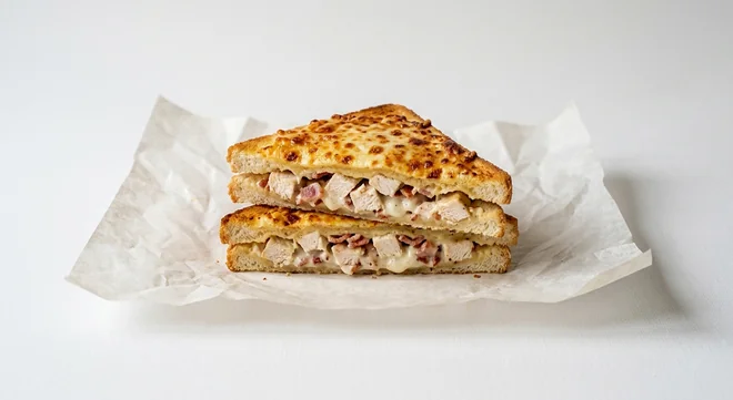 Caffè Nero Chicken and Bacon Tostati Melt, toasted sandwich with grilled cheese top, diced chicken, bacon and creamy cheese, nutrition and calories