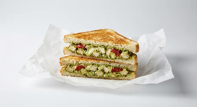 Caffè Nero Chicken and Pesto Tostati, toasted white bread sandwich with chicken in green pesto, mozzarella and tomato, nutrition and calories