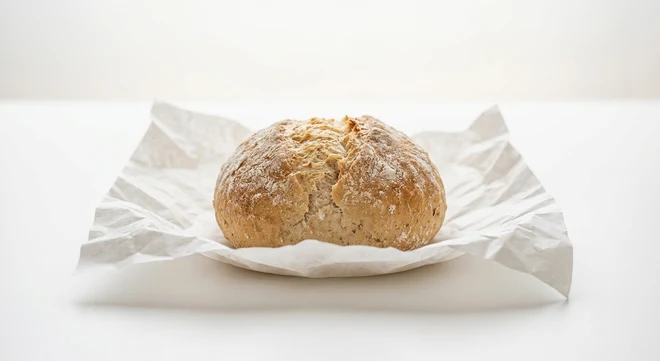 Greggs White & Wholemeal Roll, plain round white and wholemeal roll on white paper, nutrition and calories
