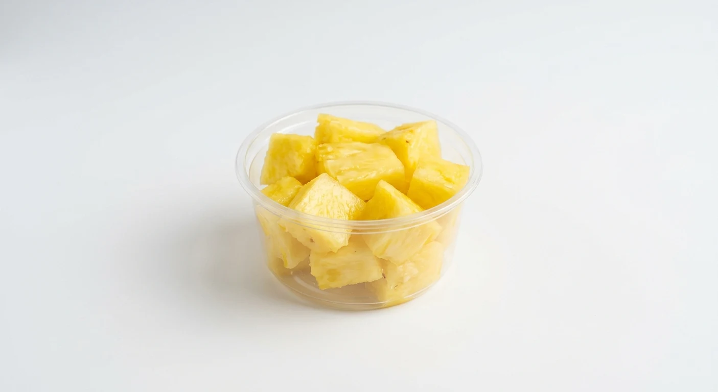 Greggs Pineapple Fruit Pot, pineapple chunks in a clear pot, nutrition and calories