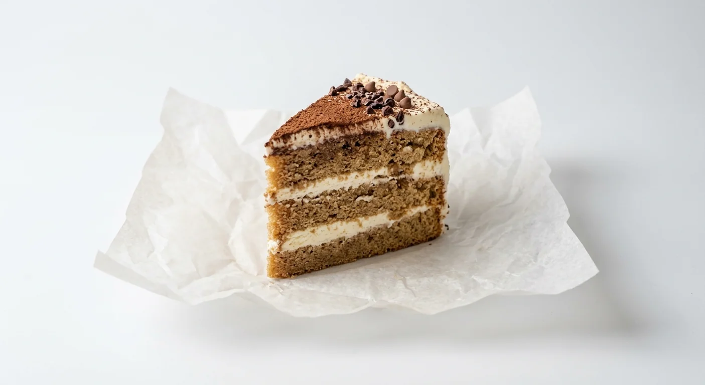 Caffè Nero Cappuccino Cake, slice of coffee sponge layered with cream frosting and cocoa, nutrition and calories