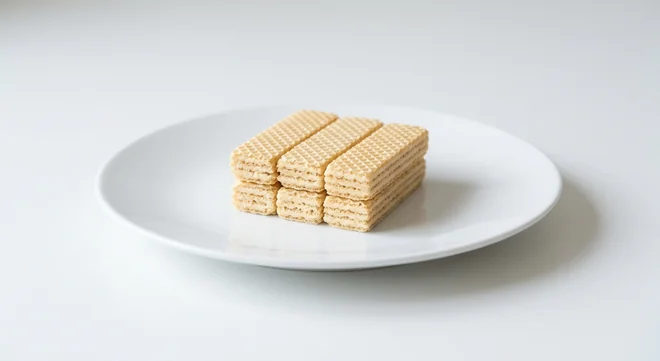 Caffè Nero Loacker Vanille, six vanilla cream wafers stacked on a white plate, nutrition and calories