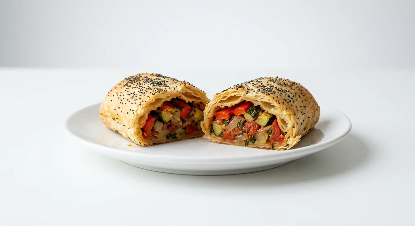 Caffè Nero Roasted Vegetable Plant Based Savoury Roll, vegan poppy seed pastry roll filled with roasted vegetables, nutrition and calories