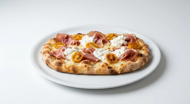 Caffè Nero Italian Prosciutto & Yellow Datterini Tomato Flatbread, flatbread with prosciutto, stracciatella and yellow tomatoes, nutrition and calories