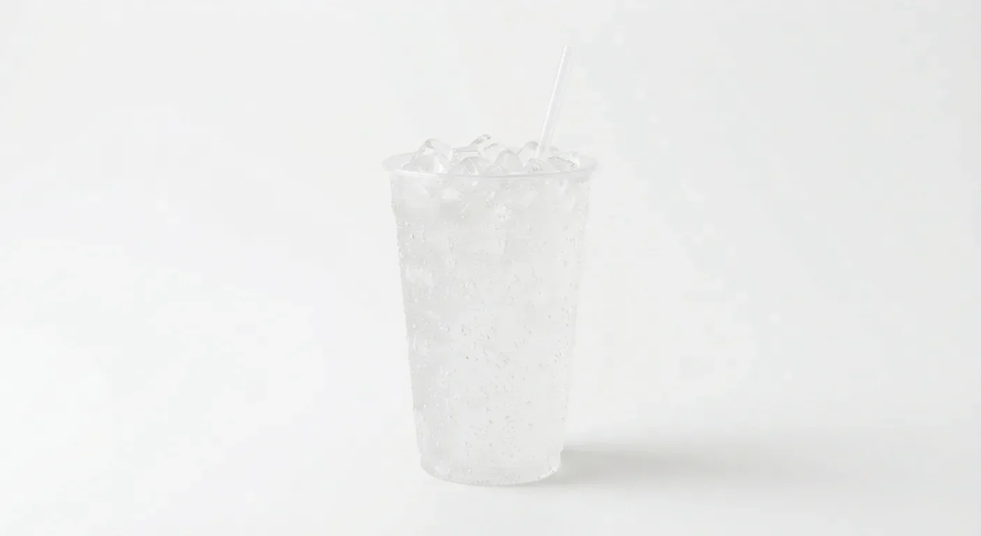 Taco Bell 7Up Free (Regular), clear lemon-lime fizzy drink over ice in a clear cup with a straw, nutrition and calories