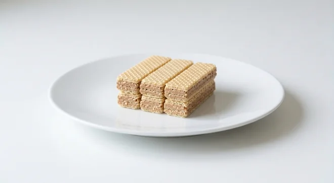 Caffè Nero Loacker Napolitaner, six hazelnut cream wafers stacked on a white plate, nutrition and calories