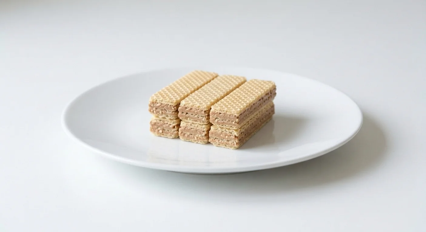 Caffè Nero Loacker Napolitaner, six hazelnut cream wafers stacked on a white plate, nutrition and calories