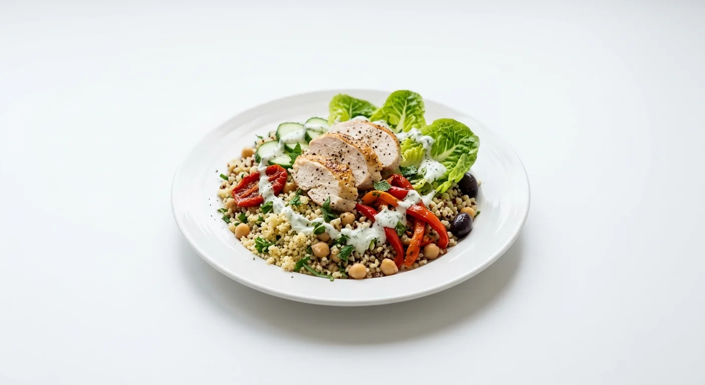 Caffè Nero Chicken & Mixed Grain Salad, grain salad with roast chicken, chickpeas, peppers and cucumber mint mayo, nutrition and calories