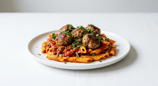 Caffè Nero Arrabbiata Meatball Pasta, pasta in arrabbiata sauce with pork meatballs and parsley, nutrition and calories