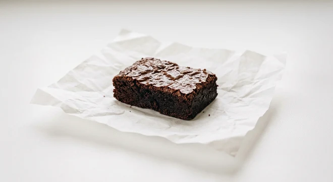 Greggs Chocolate Brownie Bar, fudgy chocolate brownie bar on white paper, nutrition and calories