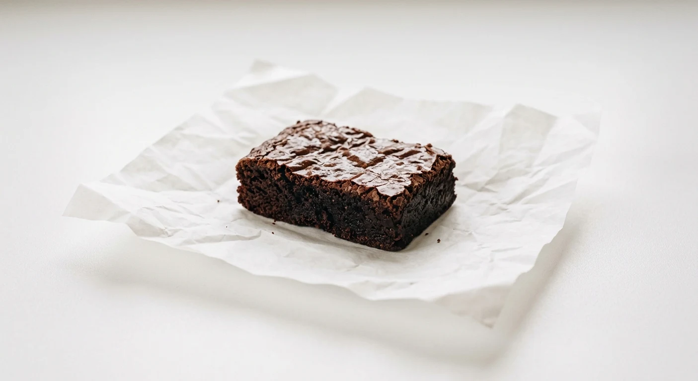 Greggs Chocolate Brownie Bar, fudgy chocolate brownie bar on white paper, nutrition and calories