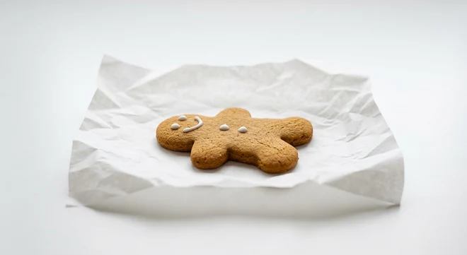 Greggs Gingerbread Man, iced gingerbread biscuit on white paper, nutrition and calories