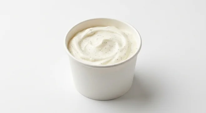 Caffè Nero Tim's Vanilla Yogurt, Greek style yoghurt flecked with vanilla seeds in a white pot, nutrition and calories