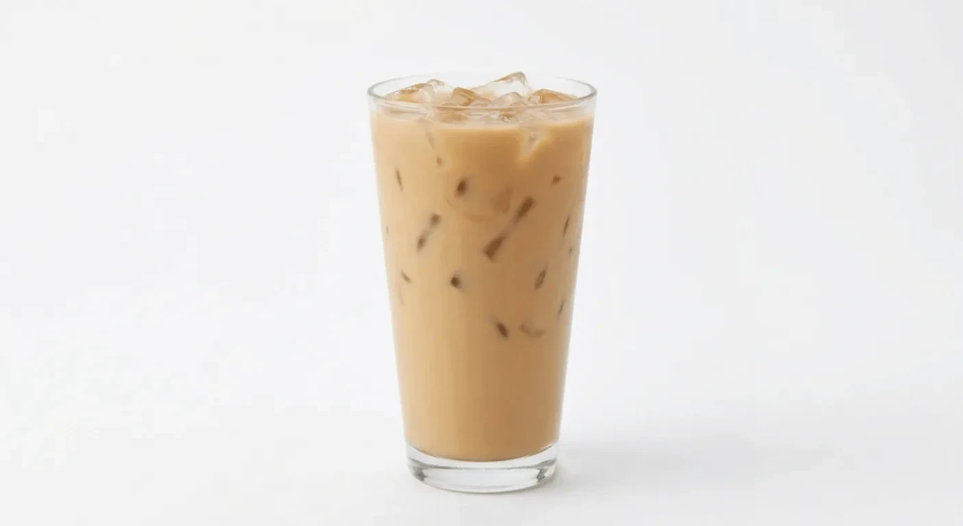 Greggs Iced Vanilla Latte, iced vanilla latte over ice in a clear cup, nutrition and calories