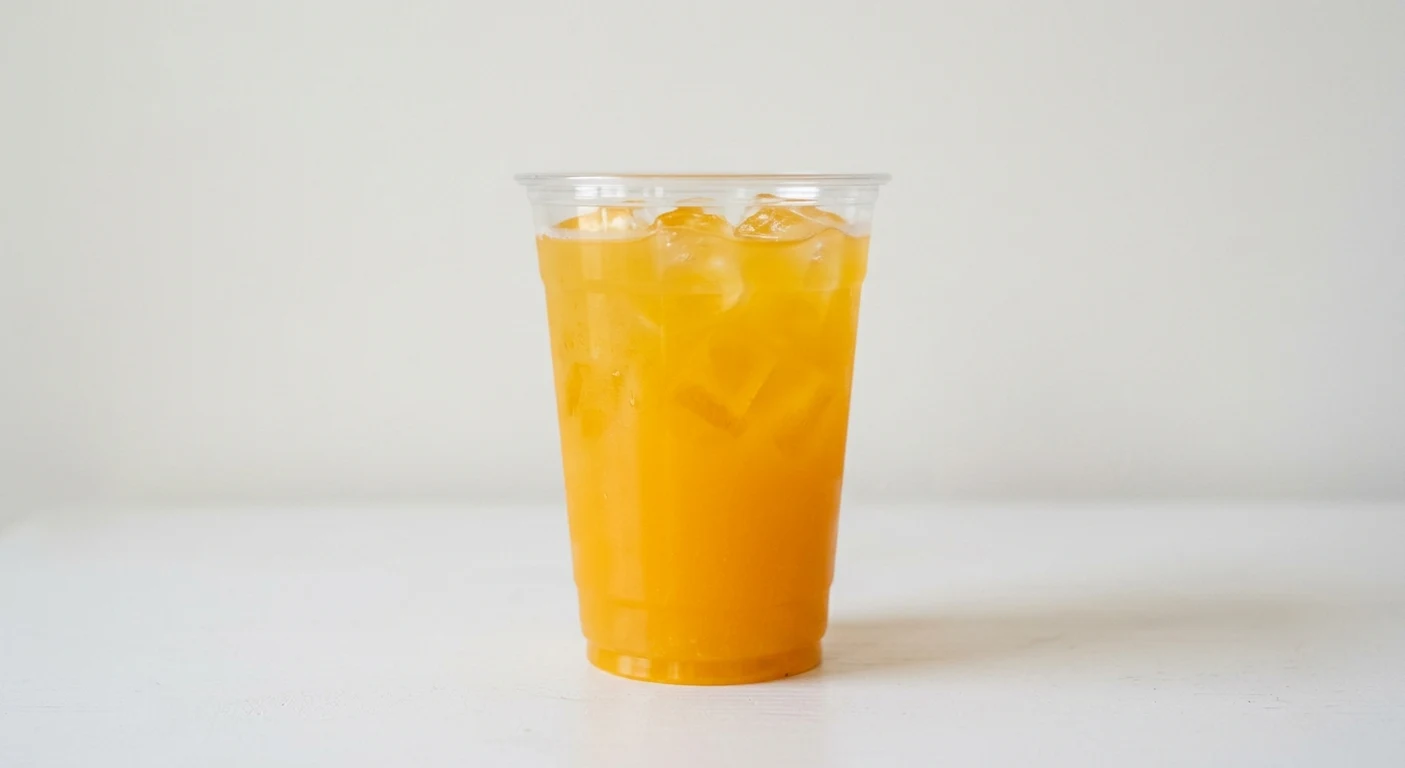 Greggs Mango Lemonade, golden mango lemonade over ice in a clear cup, nutrition and calories