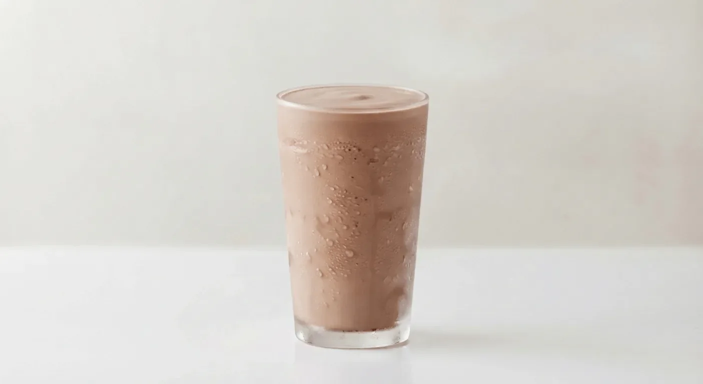 Caffè Nero Chocolate Milkshake (Oat Milk), chocolate milkshake in a tall clear glass, nutrition and calories