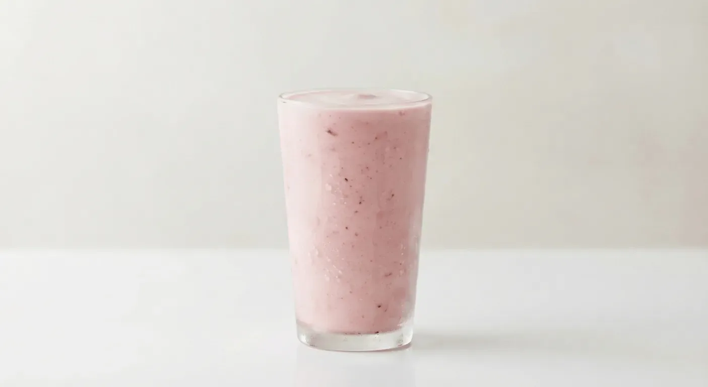 Caffè Nero Strawberry Milkshake (Soya Milk), pink strawberry milkshake in a tall clear glass, nutrition and calories