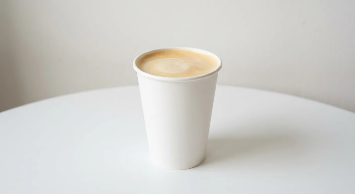 Caffè Nero White Chocolate Mocha, creamy white chocolate mocha with milk foam in a plain white paper cup, nutrition and calories