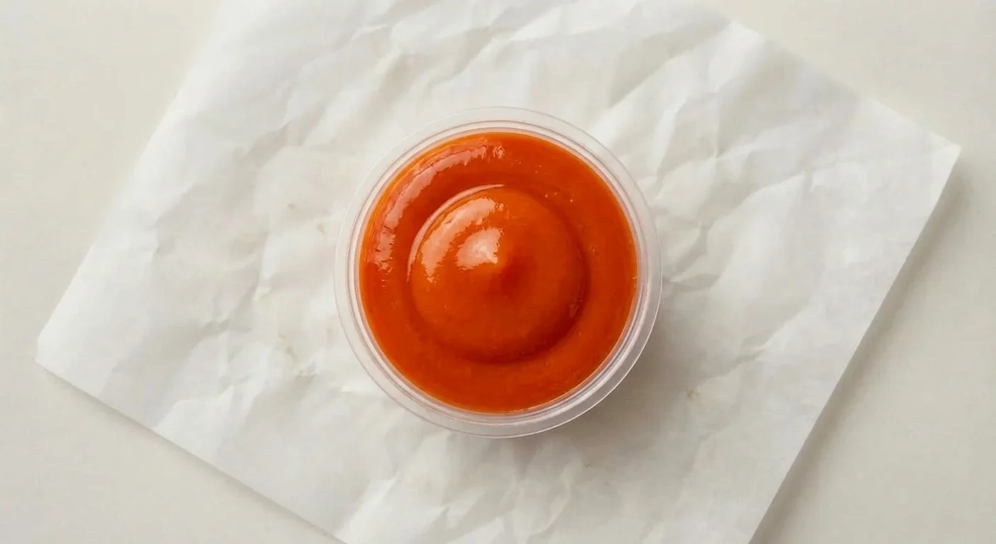 Taco Bell Dip Pot - Lava Sauce, lava sauce in a clear pot on white paper, nutrition and calories