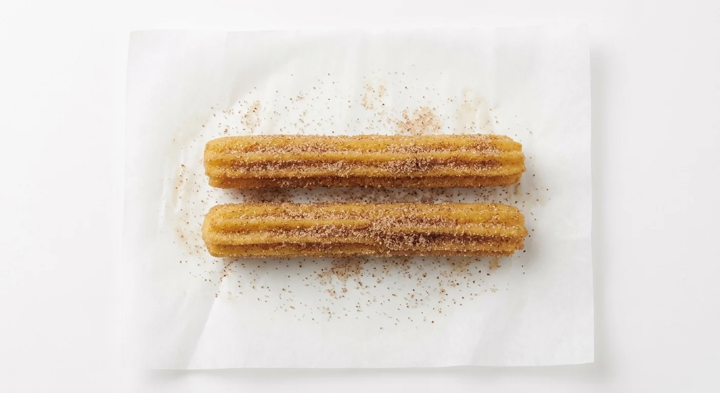 Taco Bell Churros, two cinnamon sugar churros on white paper, nutrition and calories