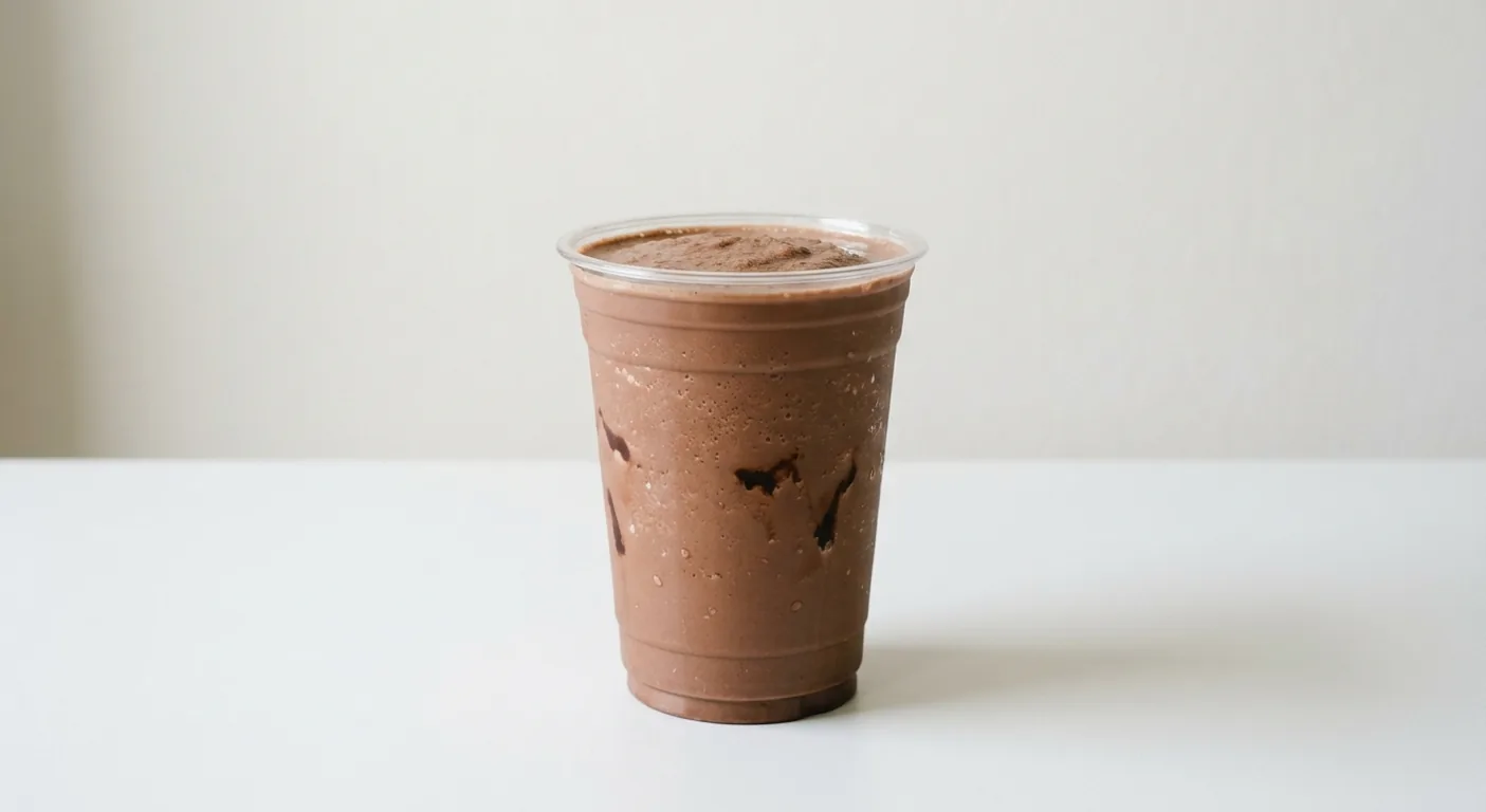 Caffè Nero Mocha Frappe (Soya Milk), blended chocolate coffee frappé in a clear cup, nutrition and calories