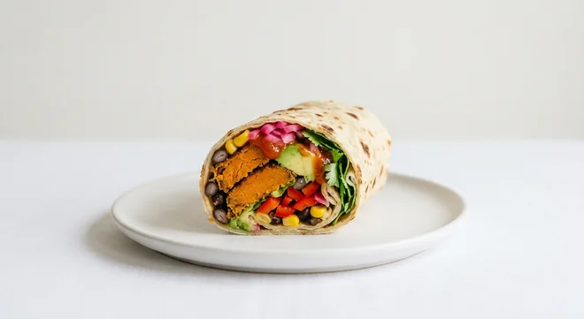 Pret A Manger Falafel, Avo & Chipotle Half Flatbread, single half falafel, avocado and black bean flatbread on a white plate, nutrition and calories