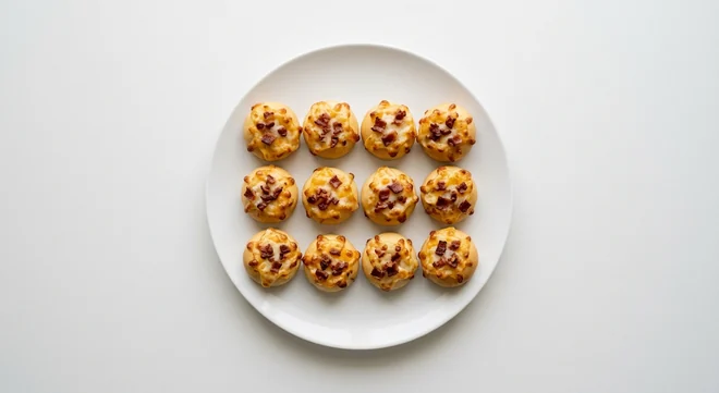 Pizza Hut Loaded Bacon Cheesy Bite Bites, 12 dough bites topped with melted cheese and bacon, on a white plate, nutrition and calories