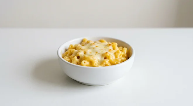 Pizza Hut Kids Mac 'N' Cheese, child's portion of macaroni cheese in a small white bowl, nutrition and calories