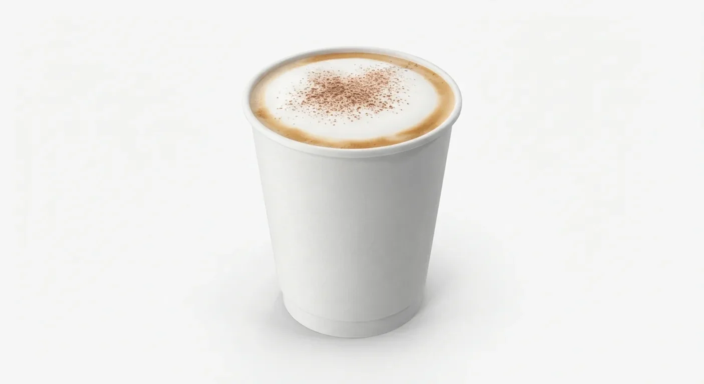 GAIL's Cappuccino, cappuccino dusted with chocolate in a plain white paper cup, nutrition and calories