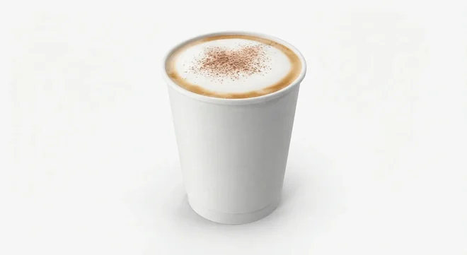GAIL's Cappuccino (Small, Soya Milk), cappuccino dusted with chocolate in a plain white paper cup, nutrition and calories
